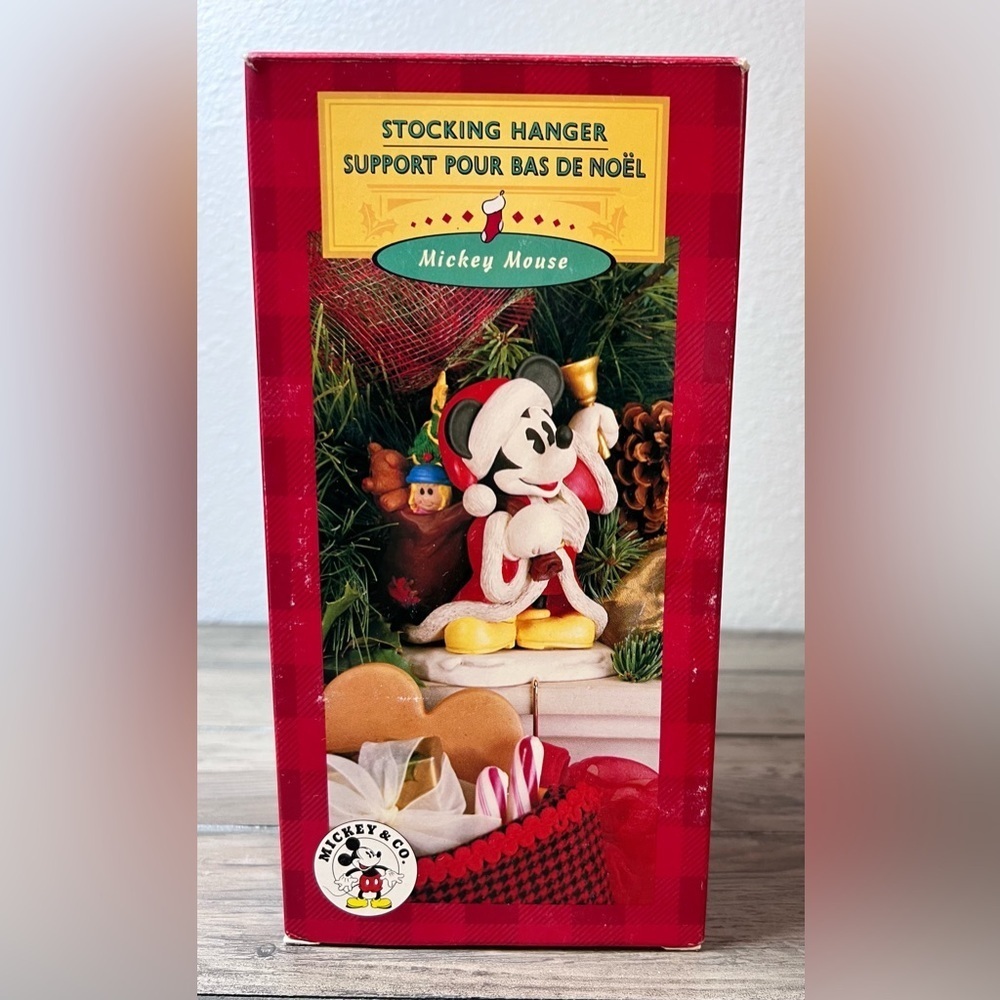 Vintage Disney Mickey Mouse Santa Christmas Stocking Hanger Holder figurine Box